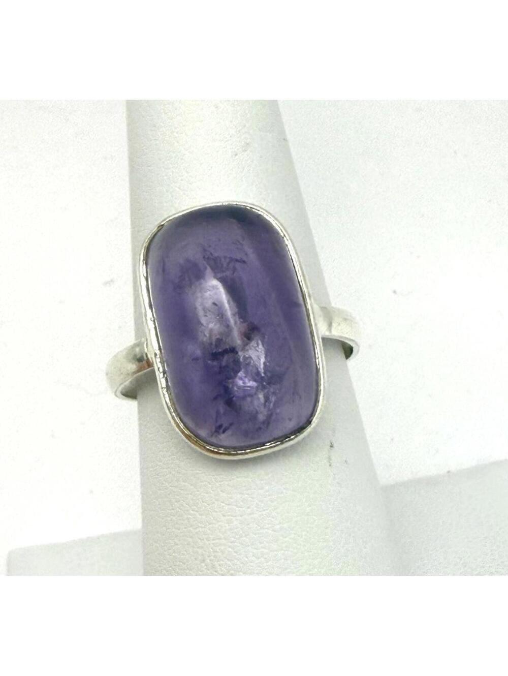 Silver Ring with Large Purple Stone Size 8